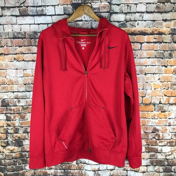 Nike Red Therma Fit Hoodie Zip Up Men L 